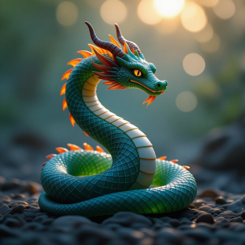 Sea Glass Serpent Dragon Sculpture Cinematic Lighting