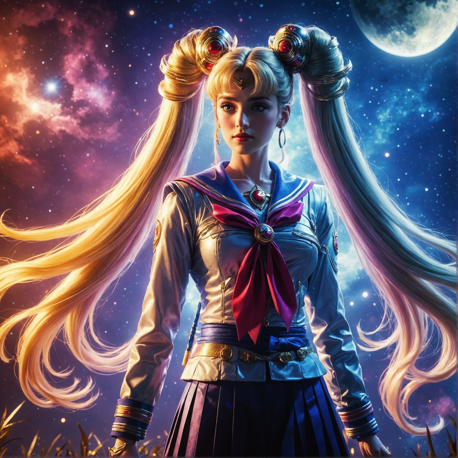 Sailor Moon standing under the moonlight