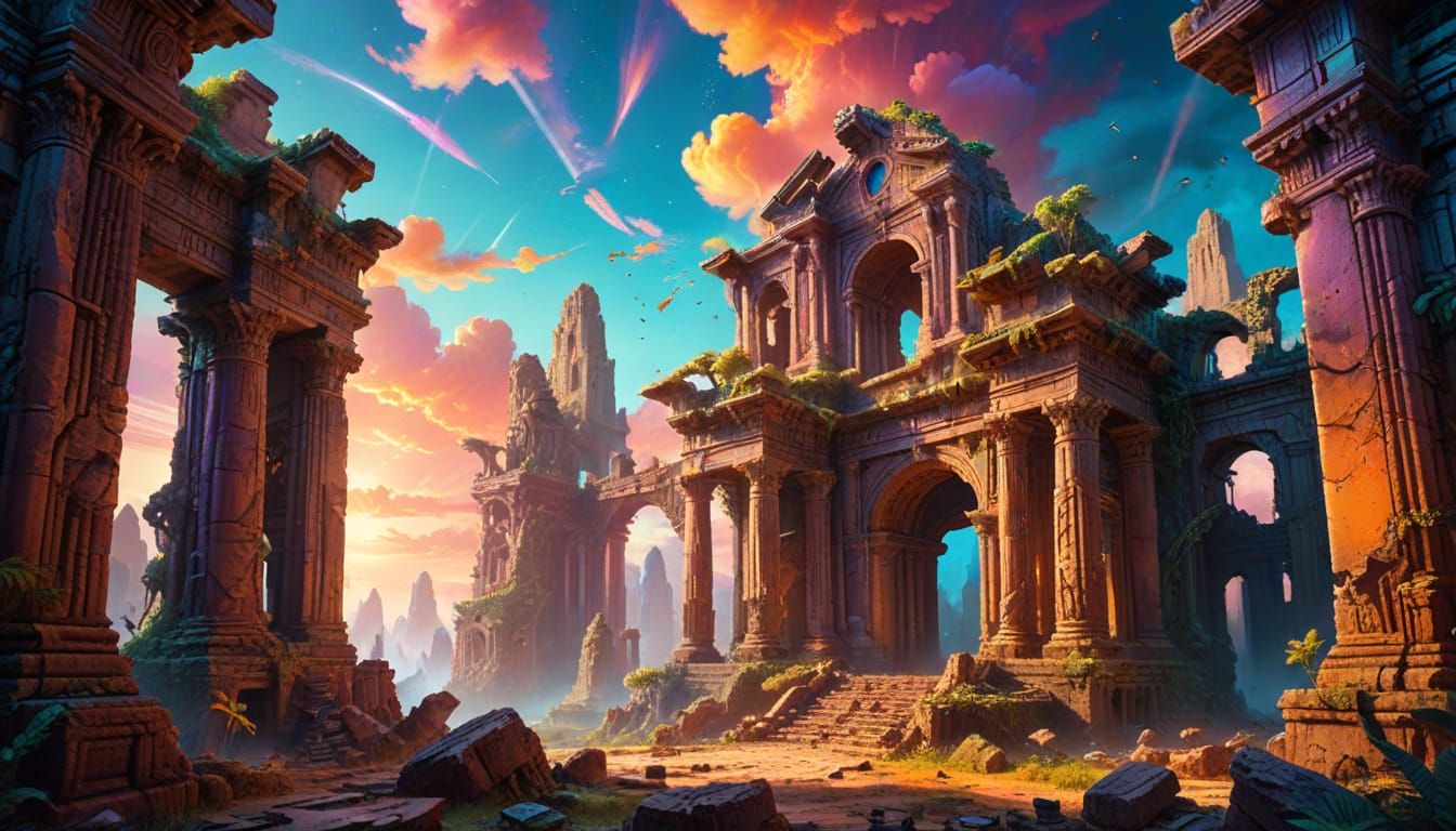 Lost City in Ethereal Realm, Hyperrealistic Concept Art