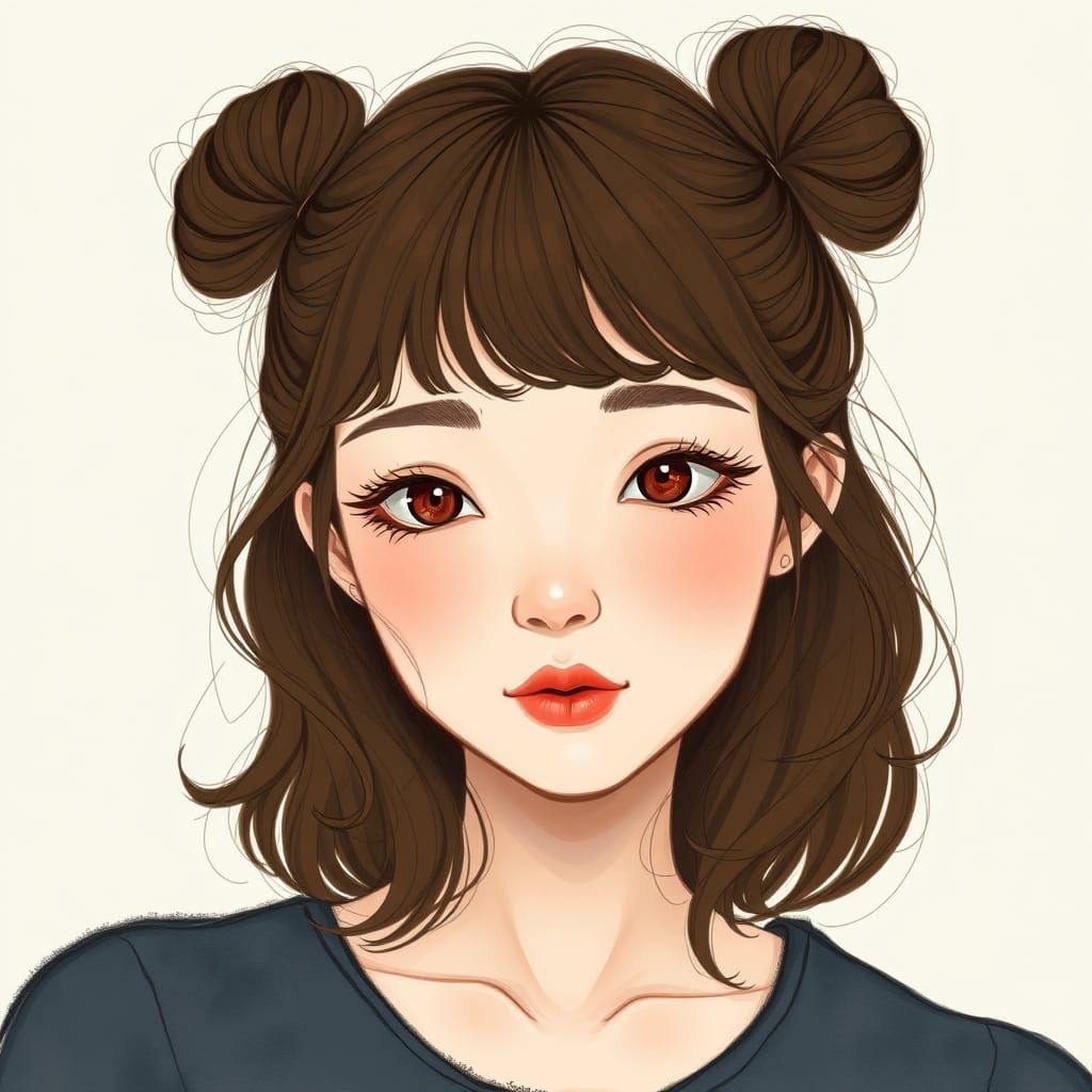 Whimsical Portrait of Young Woman with Buns