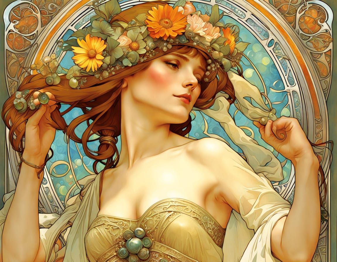 Beautiful Summer Art Nouveau Illustration