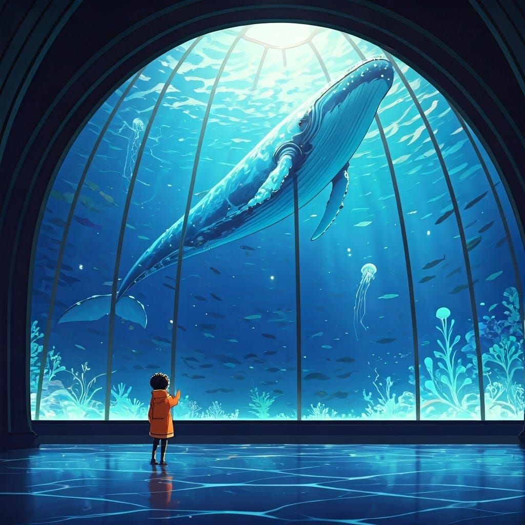 Iridescent Cyberpunk Whale in Celestial Aquarium