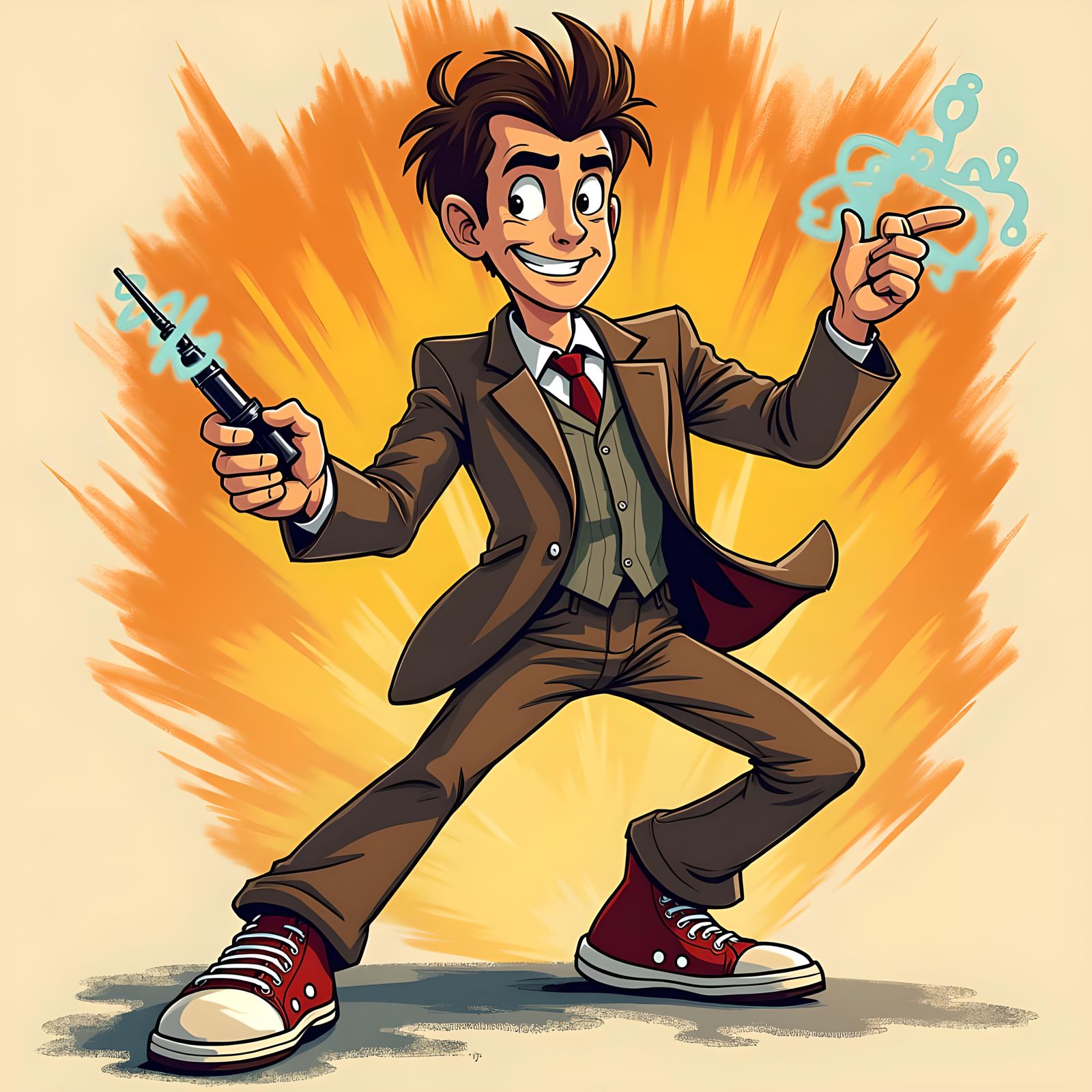 Tenth Doctor Cartoon Portrait in 1930s Style