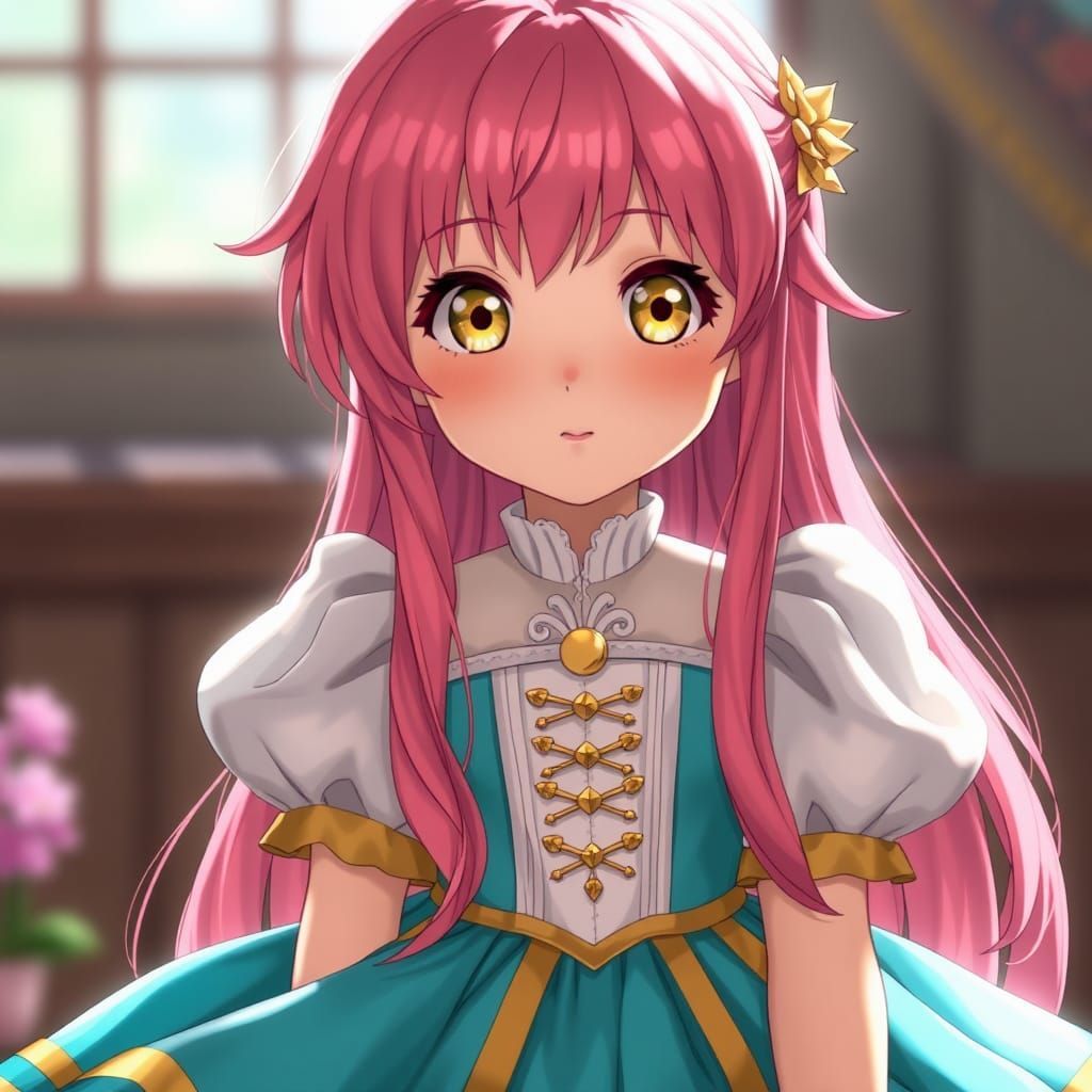 Anime Girl with Pink Hair in Ghibli Style