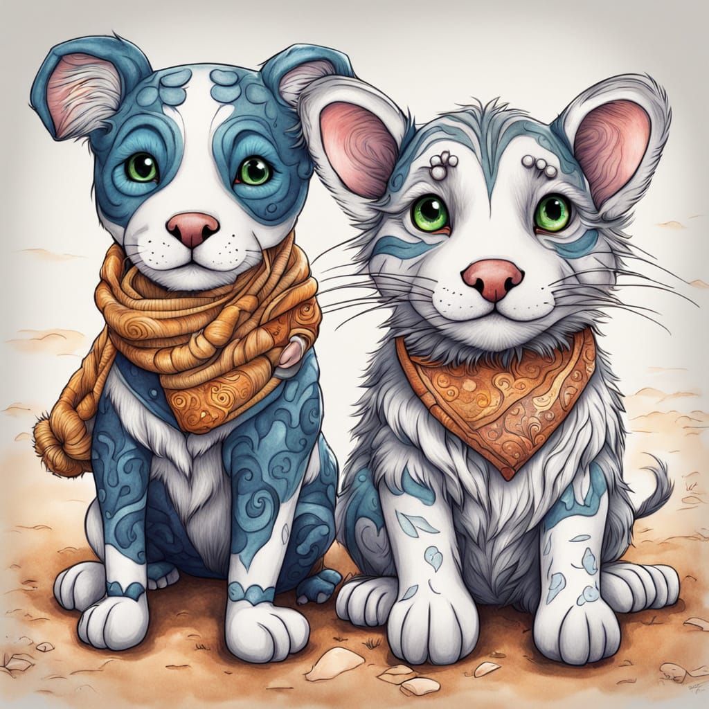 Whimsical Animal Couples in Playful Cartoon Style