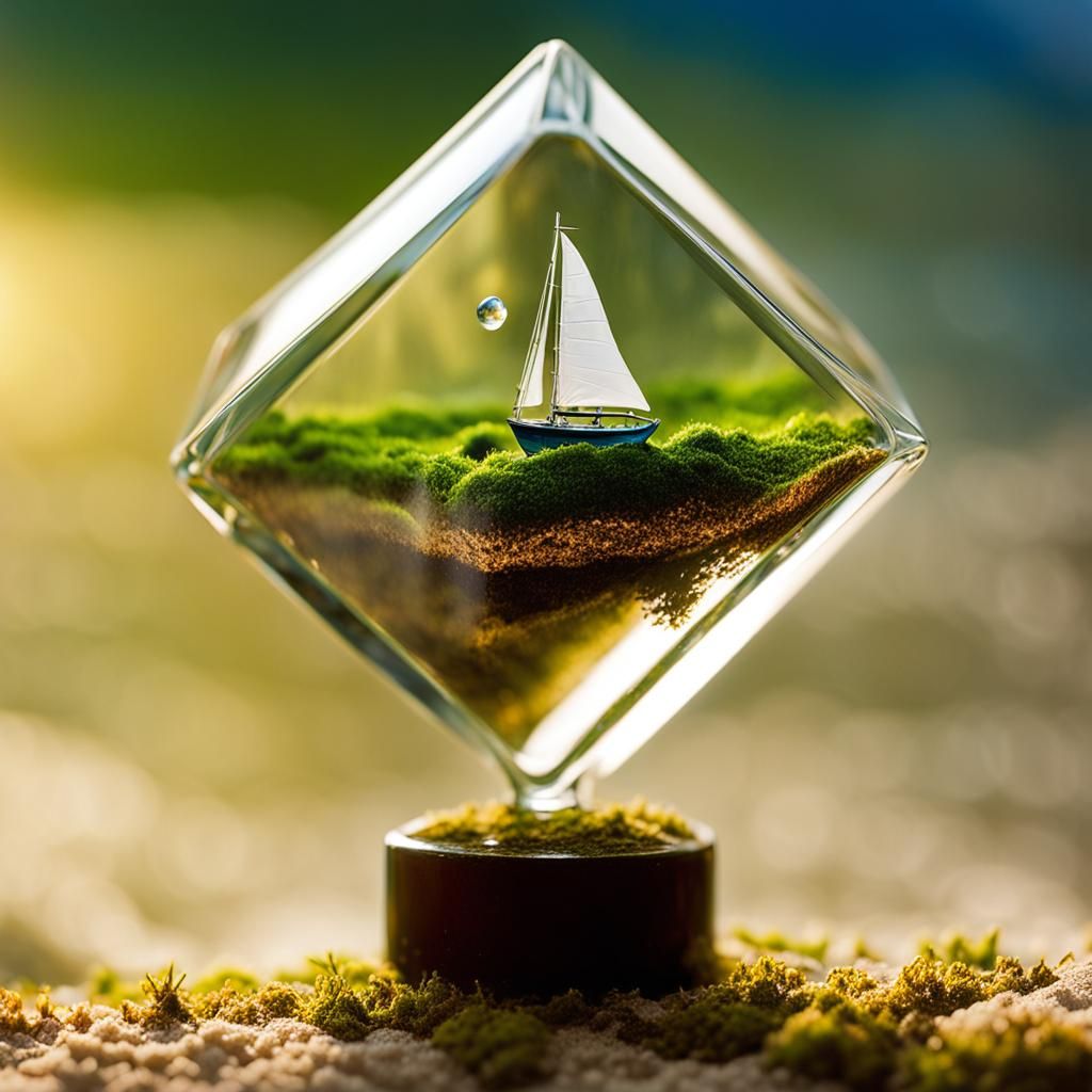 Glass Cube with Sailboat: Miniature Surrealism