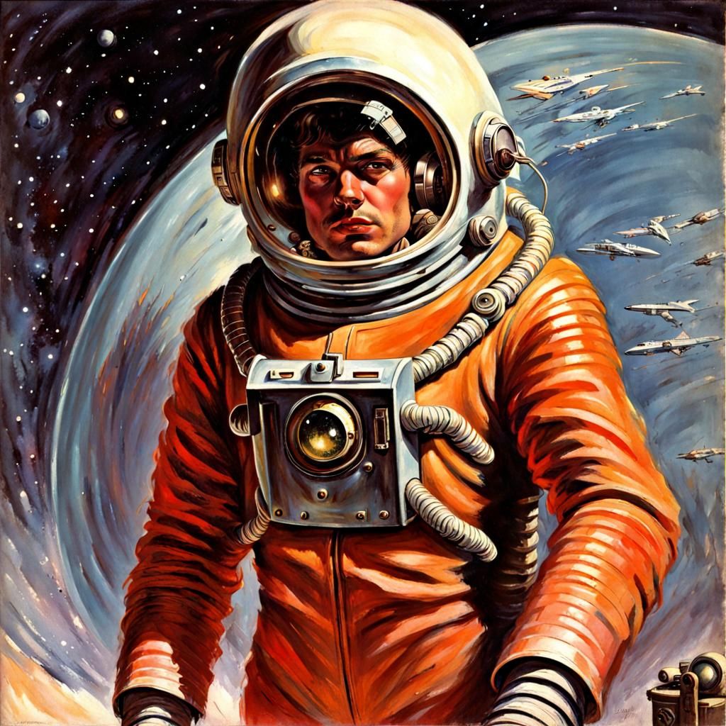 Retro Spacesuit in Pulp Art Style