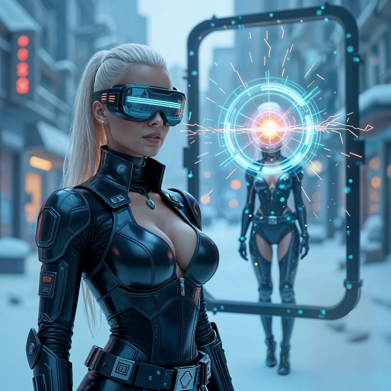 Cyberpunk Cyborg Android with Holographic Interface