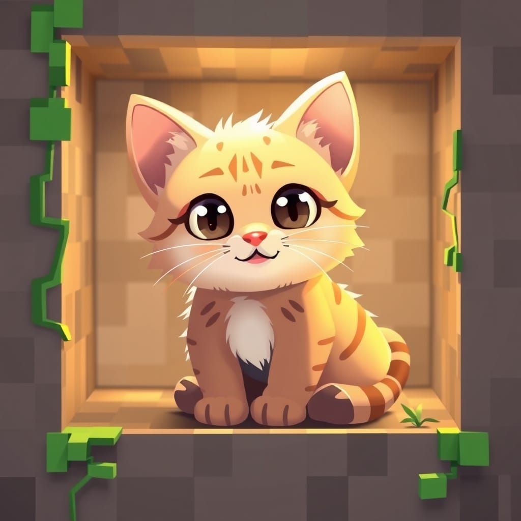 Pixelated Cat in a Whimsical Cube