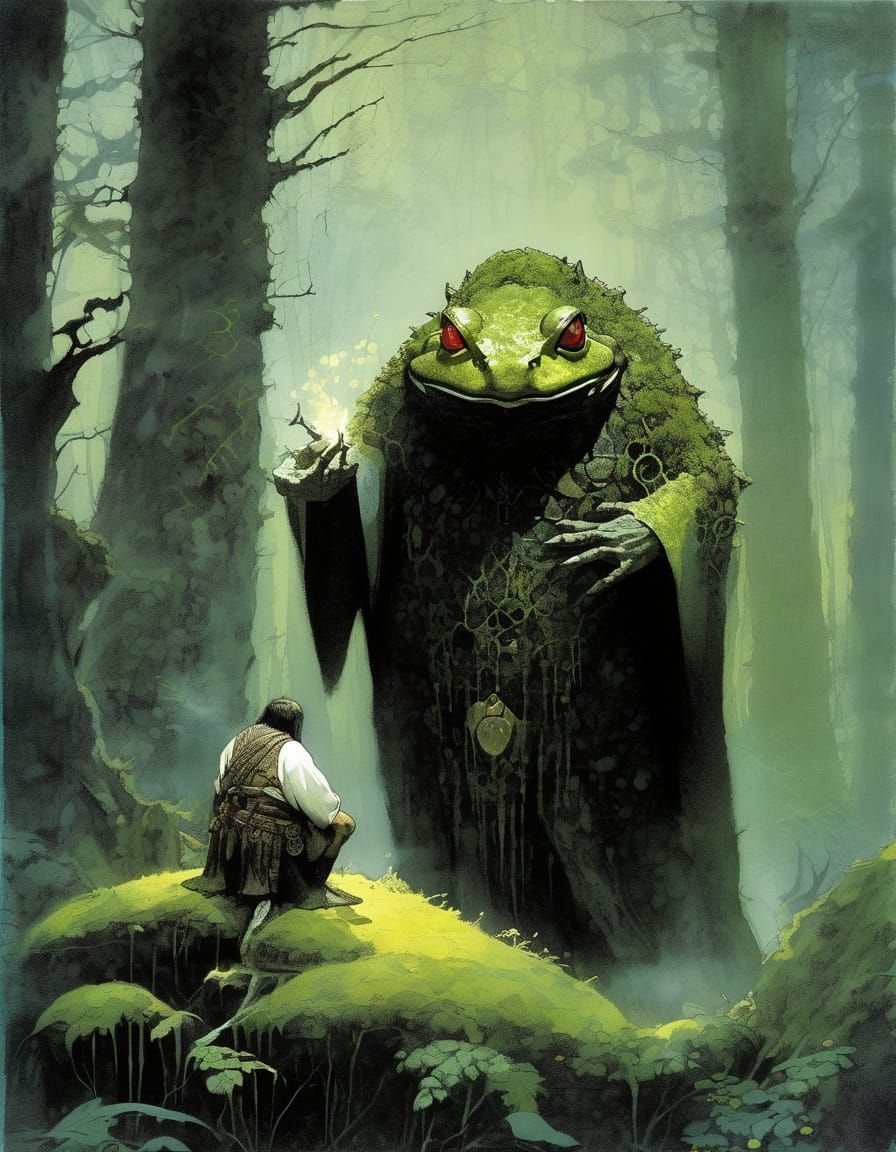 Dark Fantasy Druid and Ancient Toad