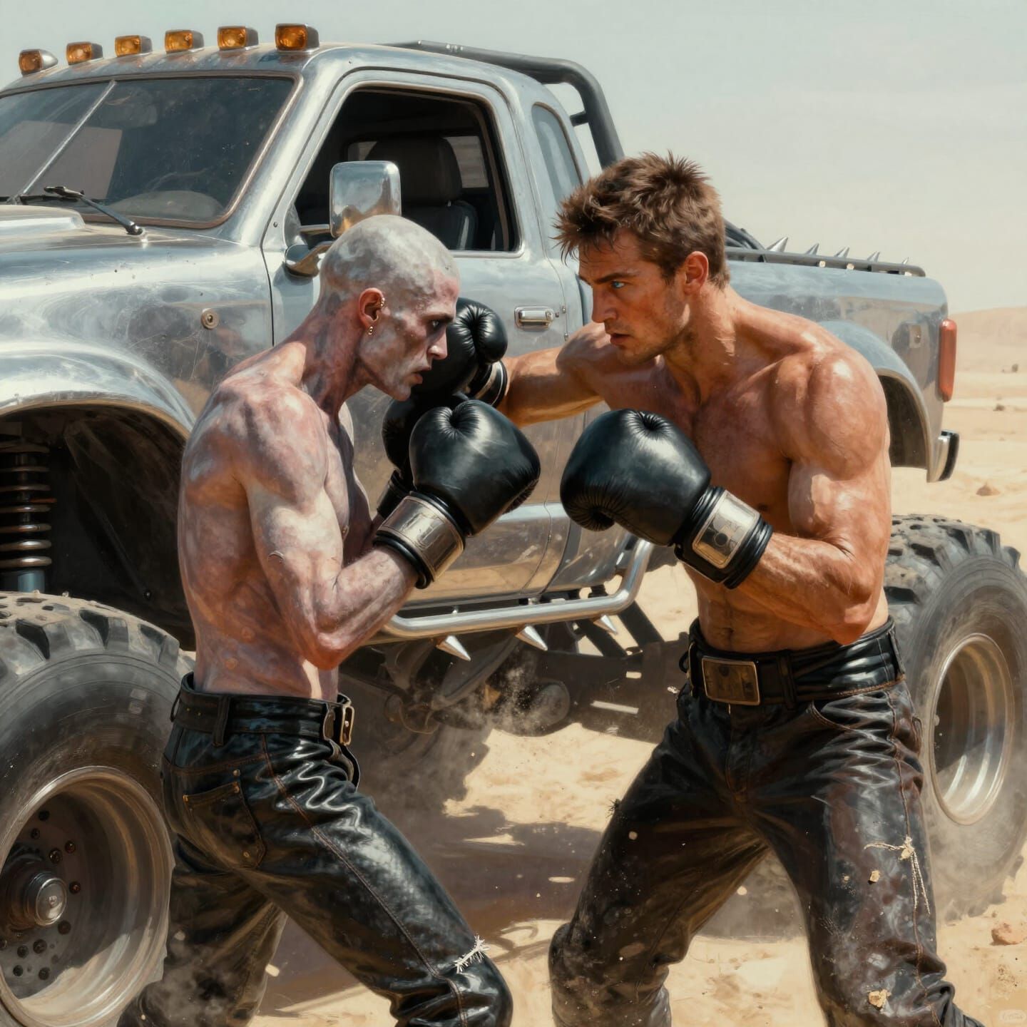Mad Max Truck Fight: Muscular vs. Pierced Brawler