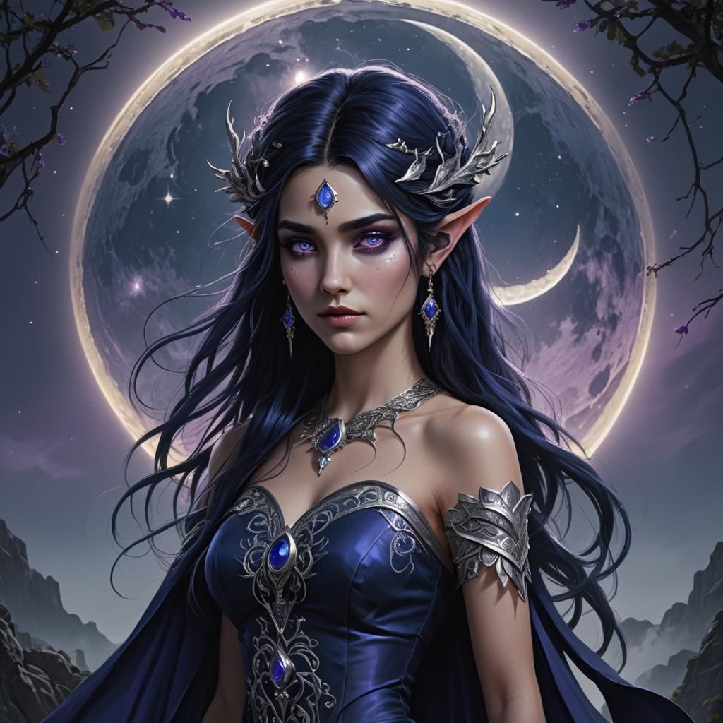 Delicate Moon Elf Druid in Detailed Matte Painting