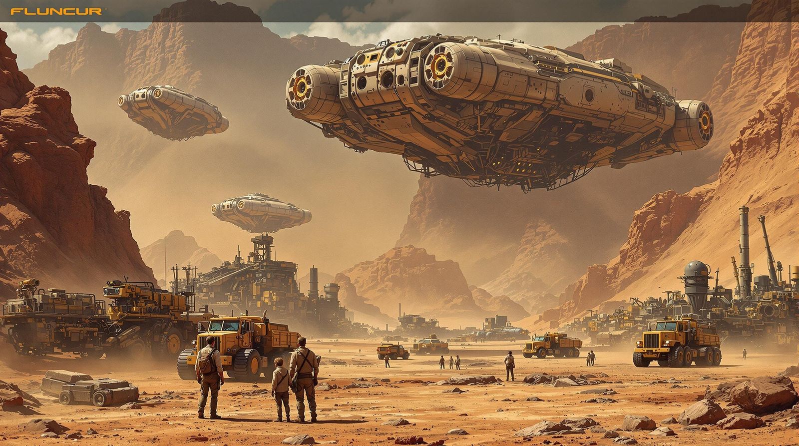 Retro-Futuristic Mining Town on Desert Planet