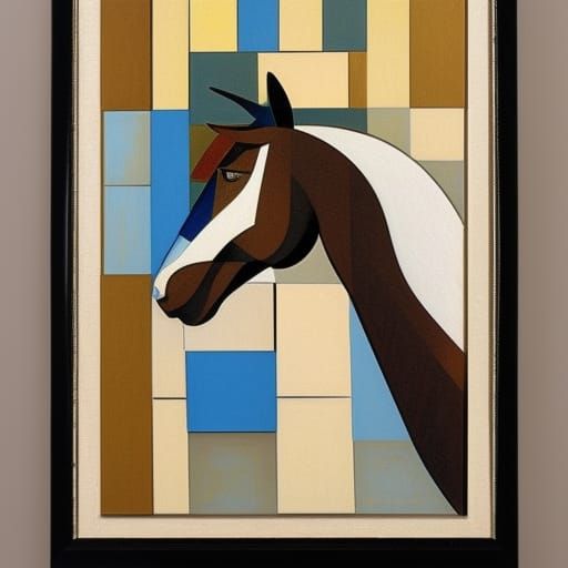 Pinto Horse in Abstract Cubist Style