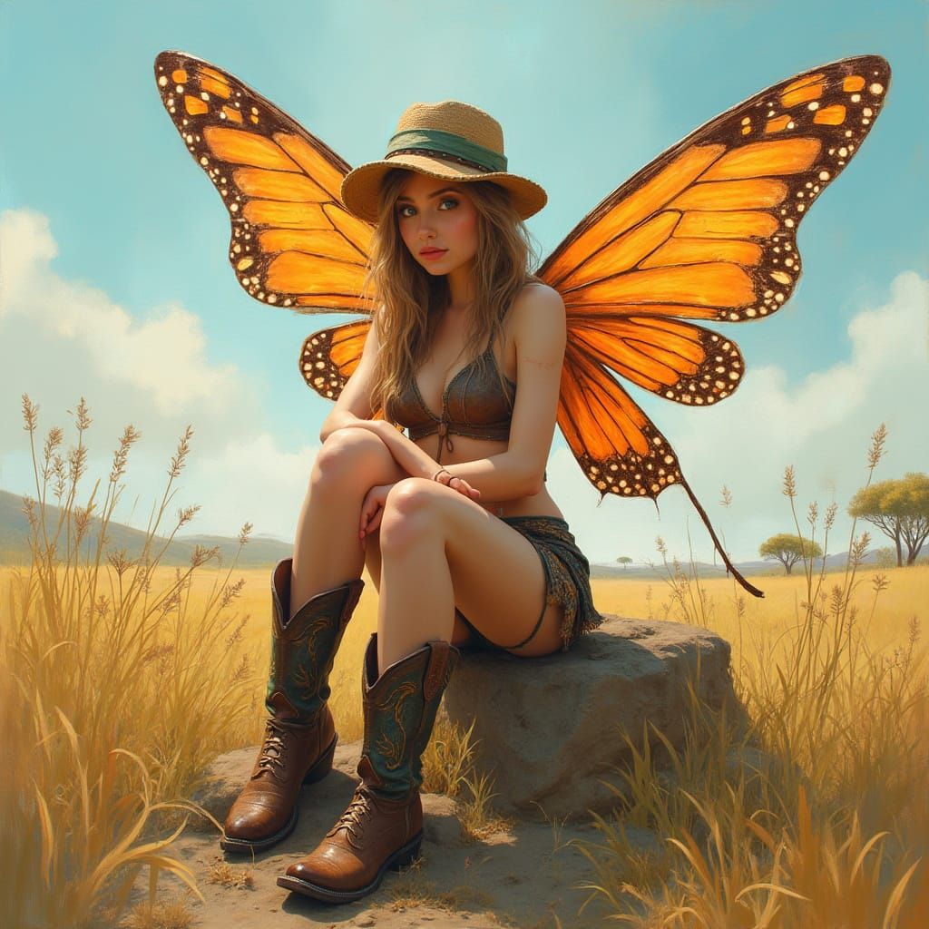 Whimsical Fairy in Distressed Cowboy Boots