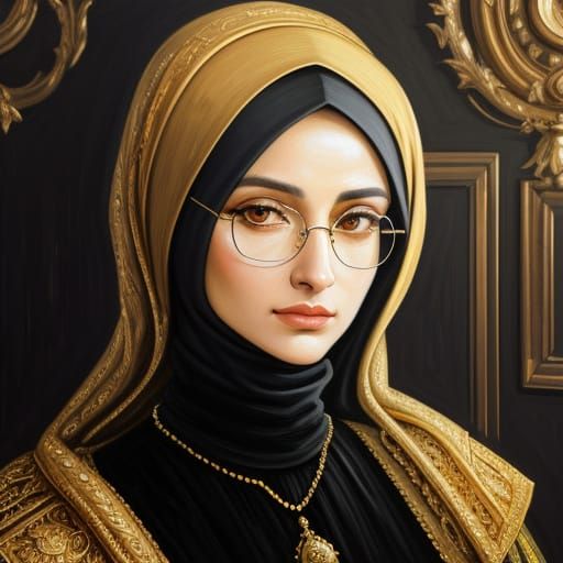 Baroque Oil Painting of a Woman in Hijab