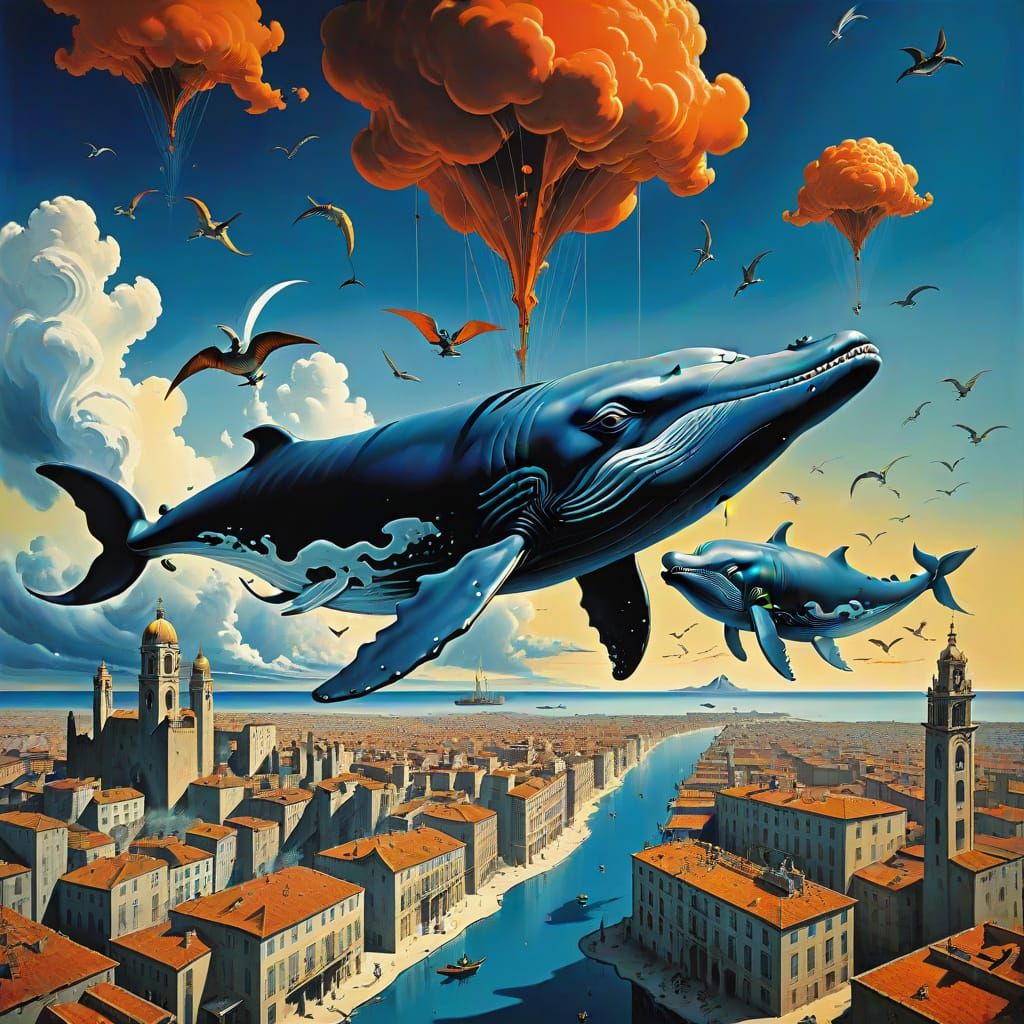 Surreal Whales Fly Over Melting City
