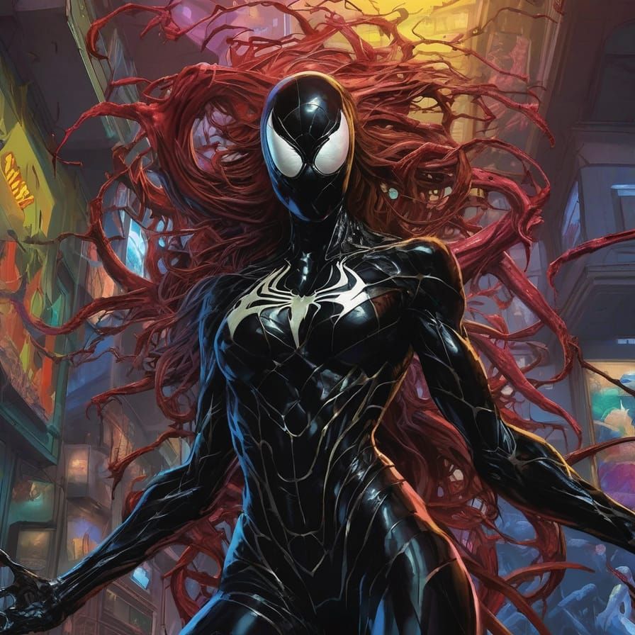 Venom Symbiote Woman in Chiaroscuro Style