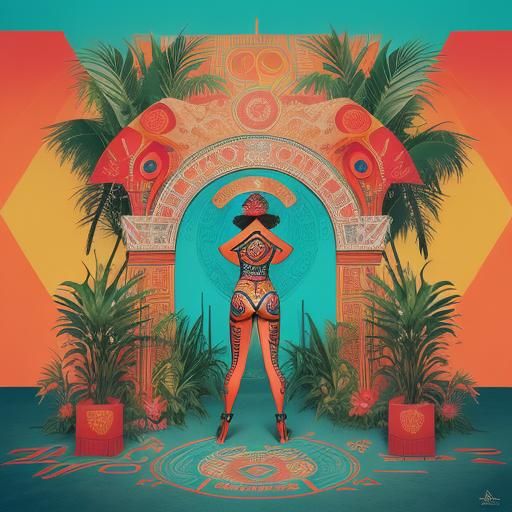 Art Deco Mayan Portal with Jungle Animals