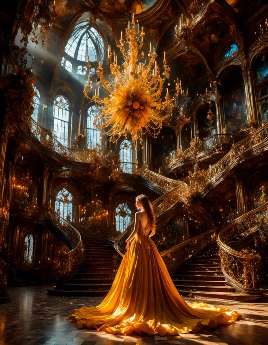 lady in opulent entrance hall