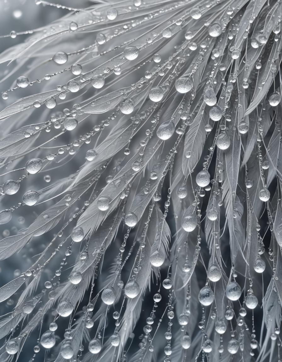 Dewdrop Jewels on Feather Fibres in Morning Light