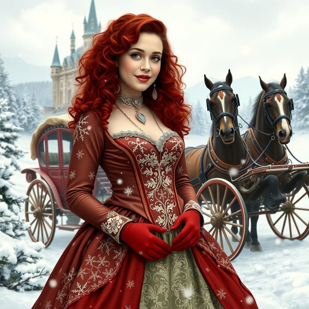 Elegant Winter Victorian Lady in Snowy Wonderland