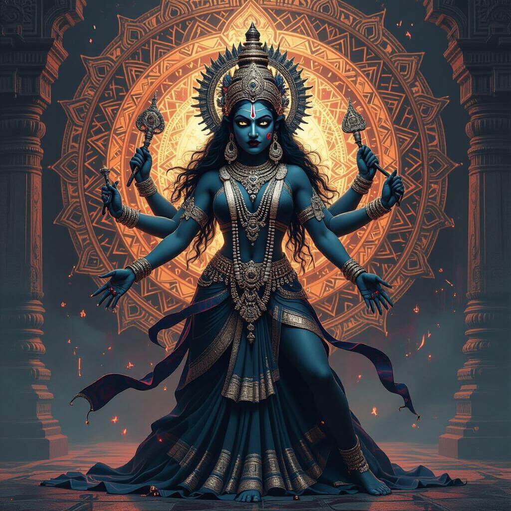 Hindu Goddess Kali Maa Dark Skin Fierce Digital Painting