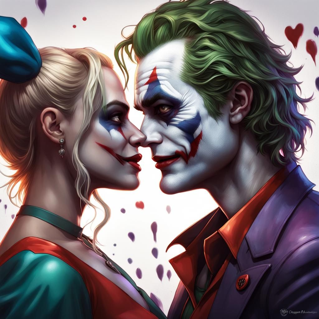Joker Kisses Harley Quinn: 8K Artstation Portrait