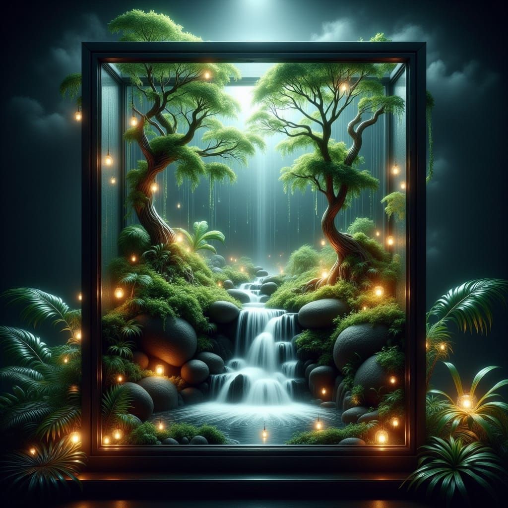 Ethereal Jungle Oasis in Glass Box