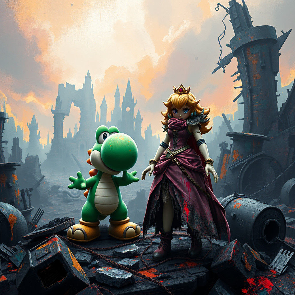 Princess Peach and Yoshi in Post-Apocalyptic Kingdom