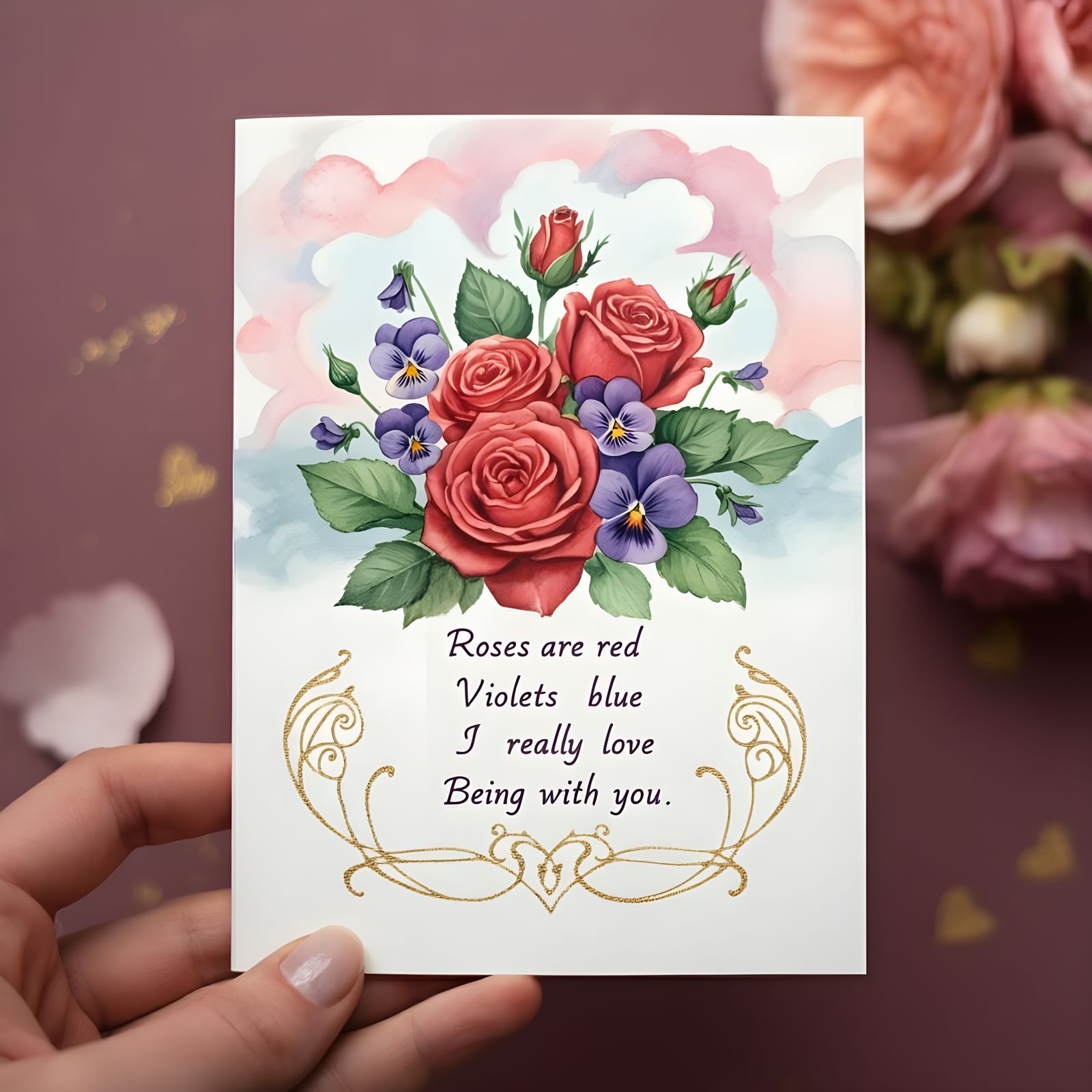 Romantic Valentine's Day Card in Whimsical Watercolor Style