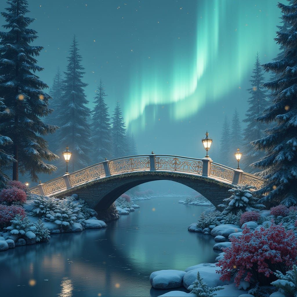 Winter Wonderland Scene in Whimsical Fantasy Style