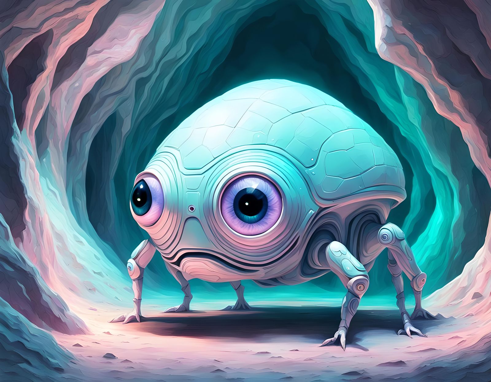 Futuristic Pastel Creature in Soft Cavern