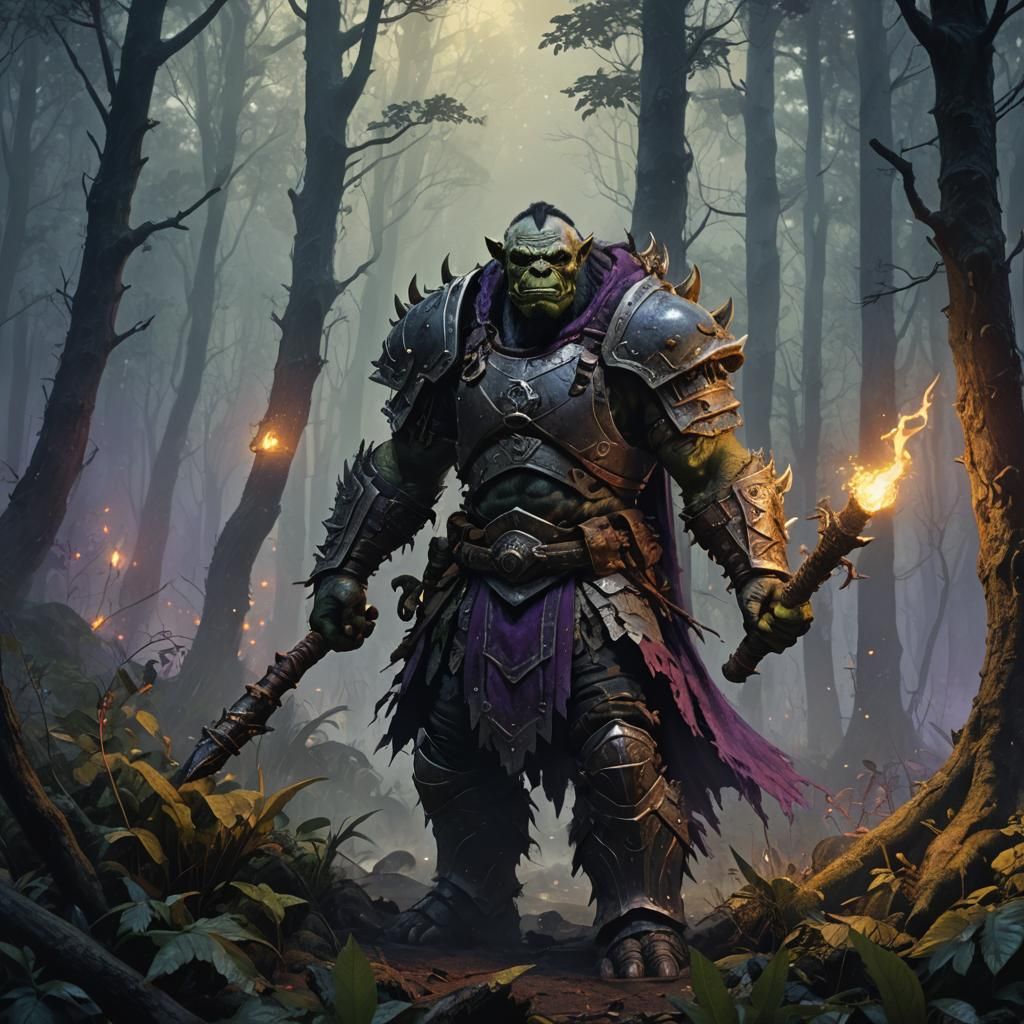 Orc in Misty Forest: Dark Fantasy Concept Art