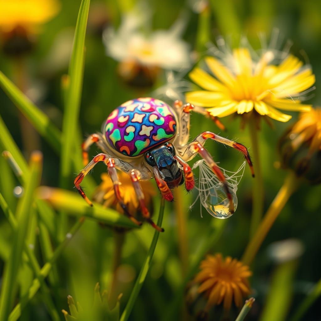 Surreal Summer Spider Amidst Whirling Wildflowers