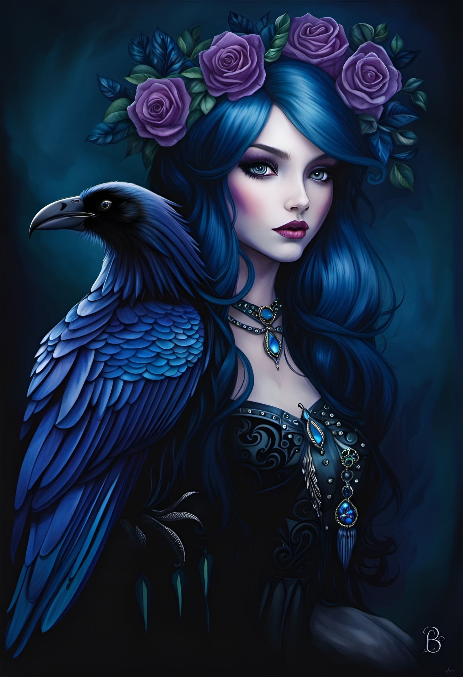 Stunning Raven Watercolor Photoillustration