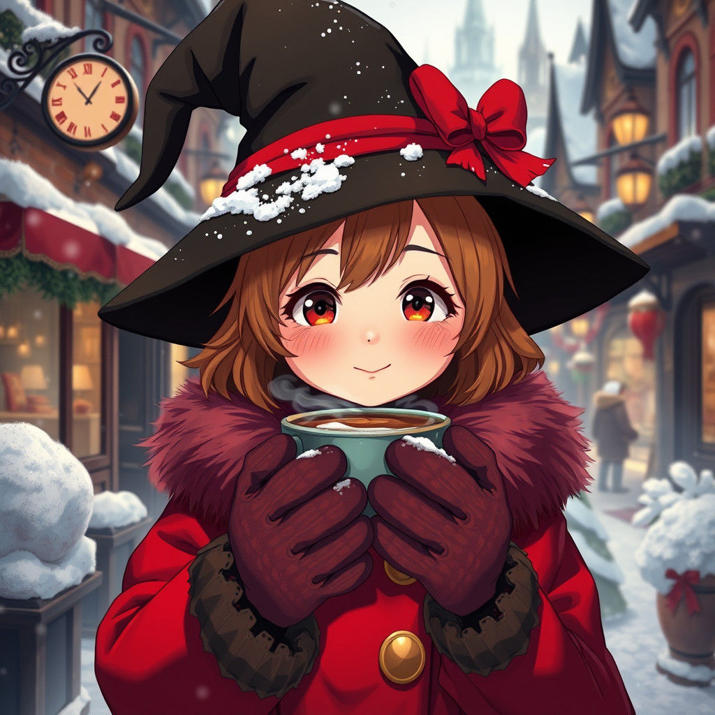 Whimsical Winter Witch in Anime Style