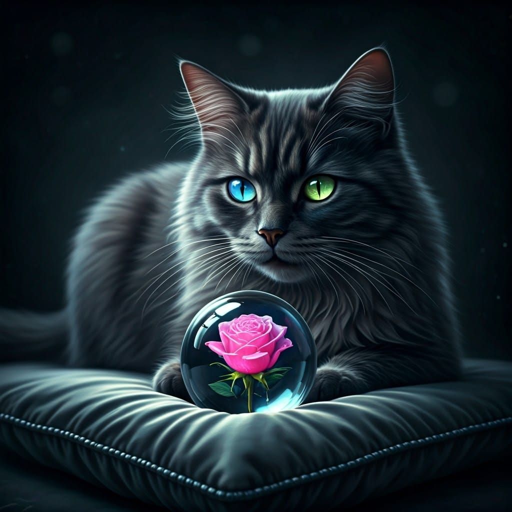 Glowing Feline Seer on Silk