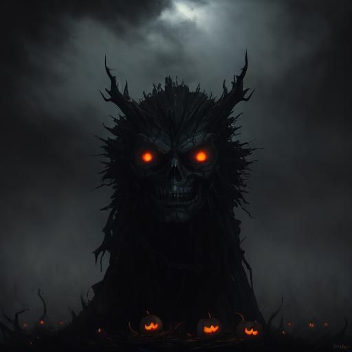 Ominous Jack-o'-Lantern in Dark Surrealist Oil Painting