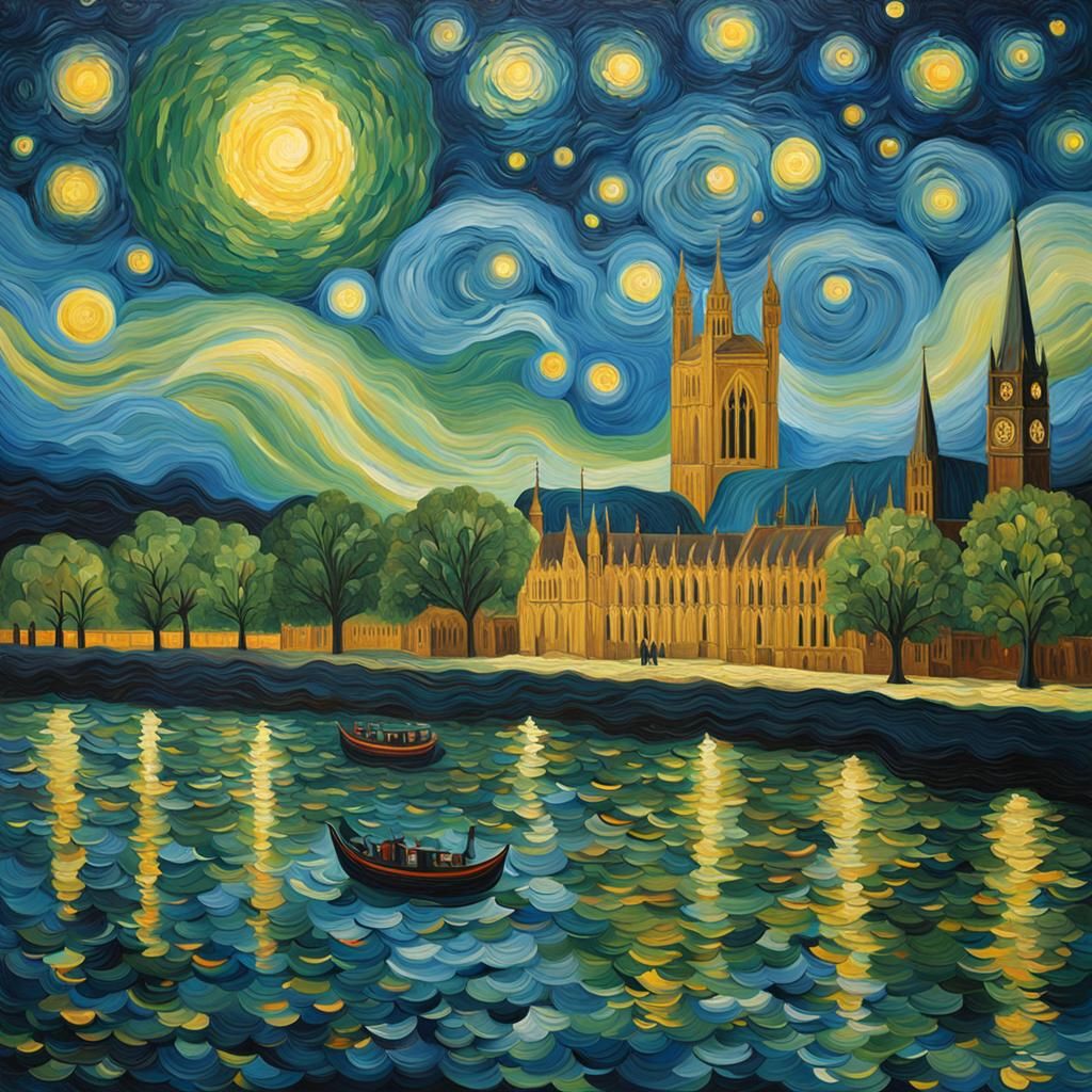 Starry Night Over UK: Van Gogh Style Oil Painting