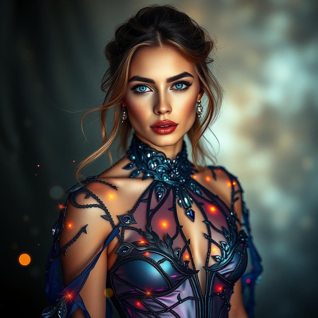 Crystalline Woman in Labradorite Dress: Fantasy Art