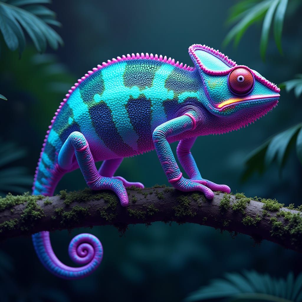 Iridescent Chameleon in Tropical Dreamscape
