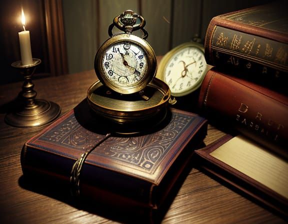 Vintage Study Scene with Intricate Pocket Watch and Quill Pe...