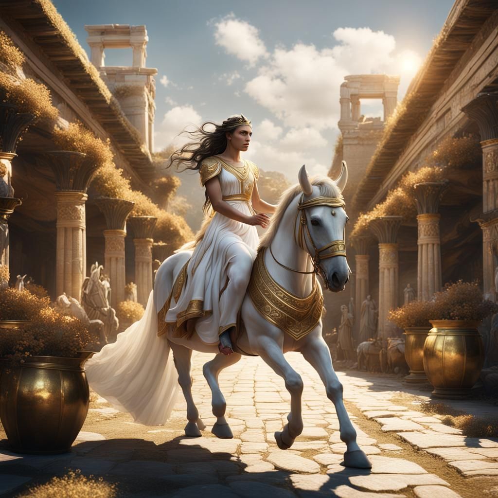 Greek Goddess on Winged Horse: Fantasy Art
