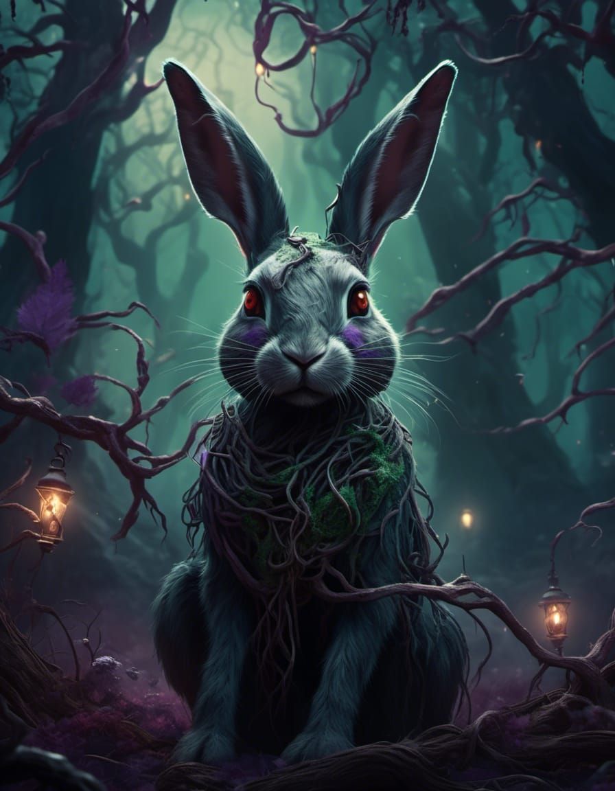 Eerie Undead Rabbit Zombie in Dark Fantasy Style