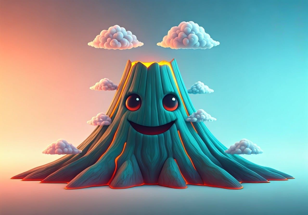 Adorable Chibi Volcano with Crimson Lava Smile