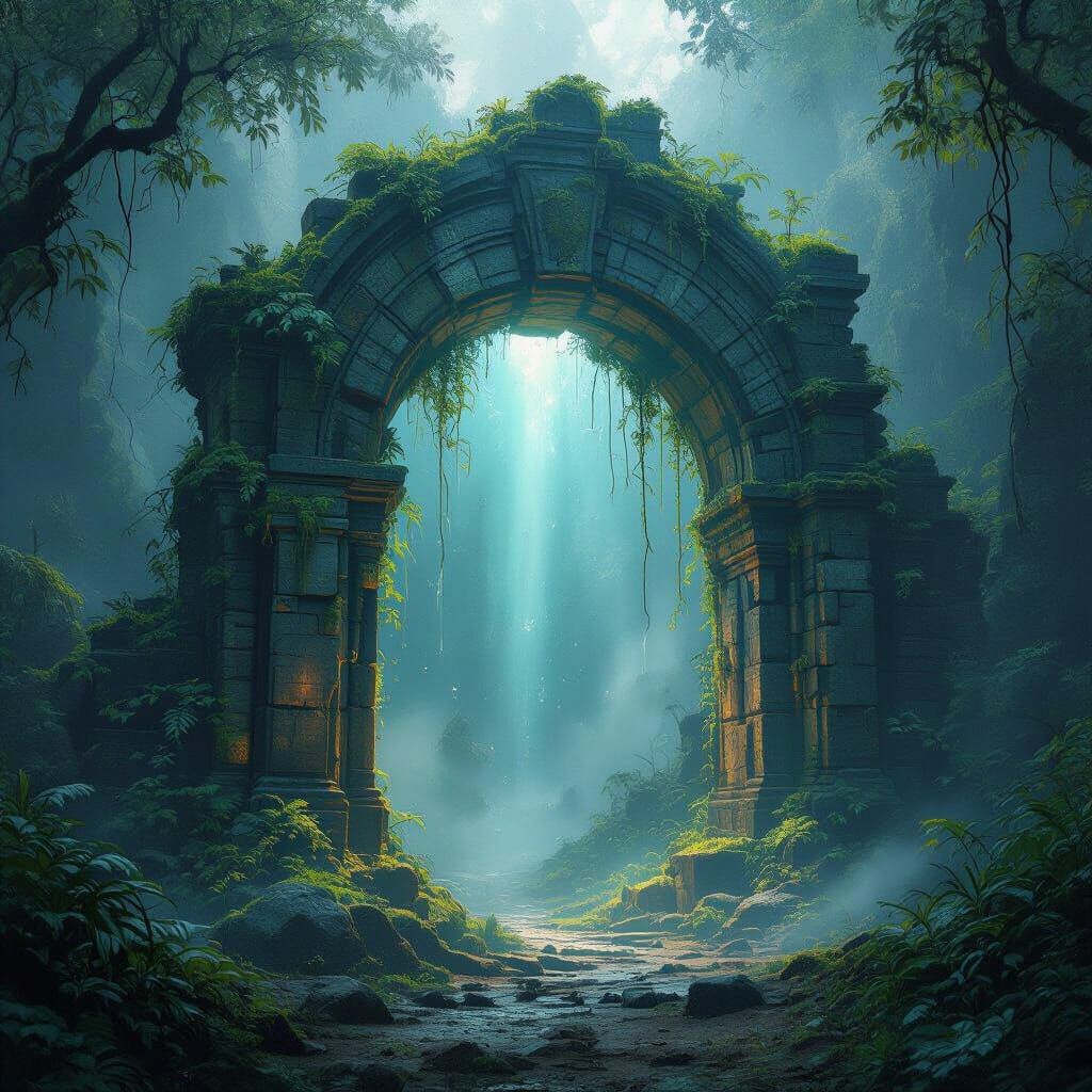 Ancient Jungle Archway with Ethereal Portal