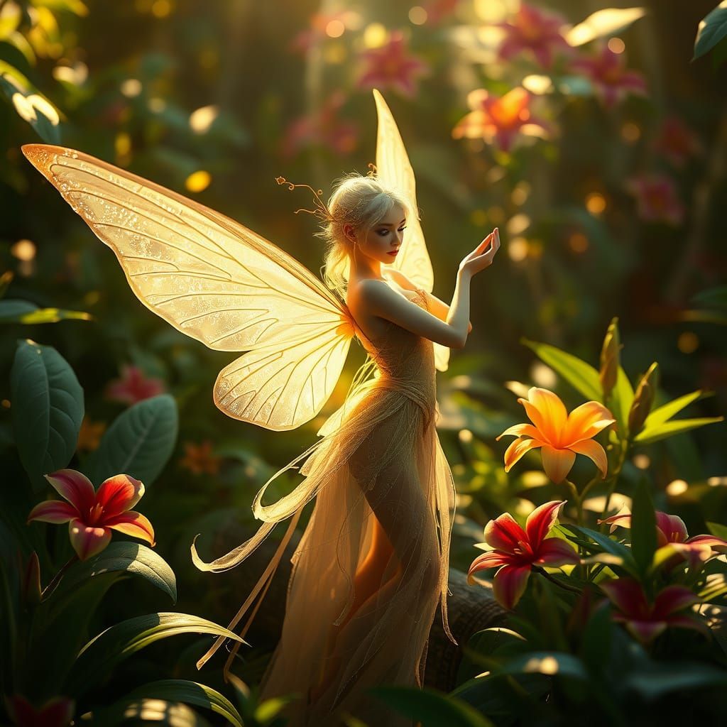 Ethereal Fairy Queen in Vibrant Lush Environment