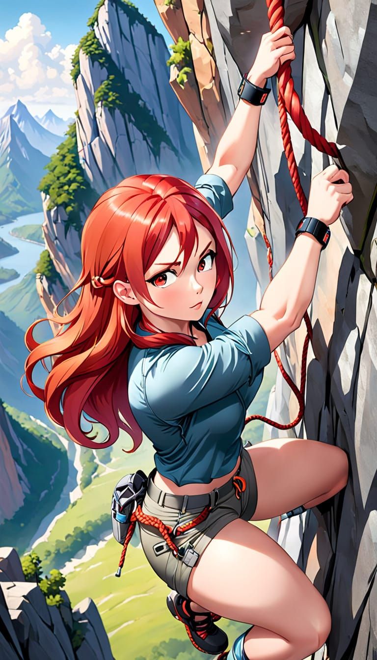 Strong Woman Rock Climbing a Precarious Cliffside