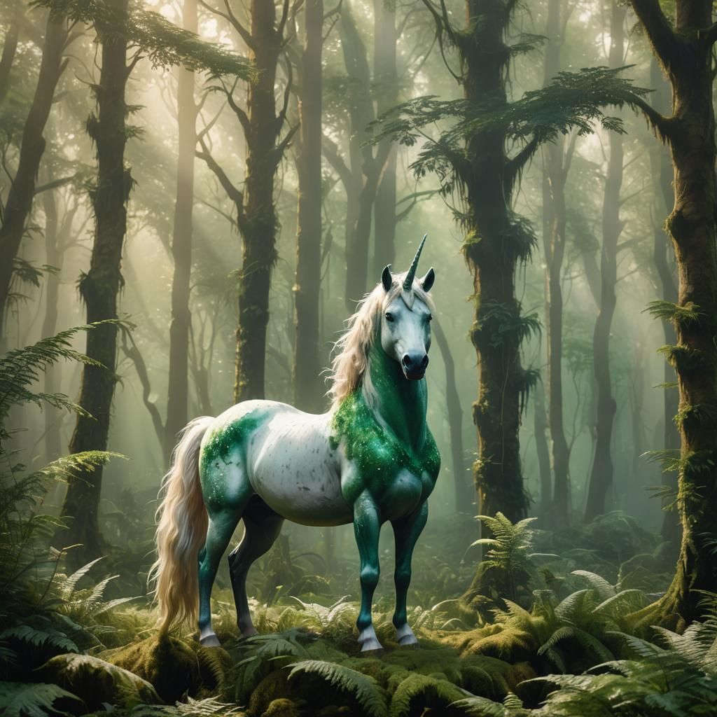 Unicorn in Emerald Forest: Digital Matte Painting